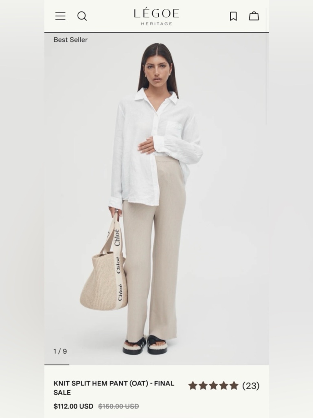 Legoe Heritage Maternity Knit Split Hem Pant in Oat